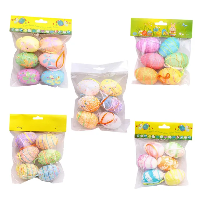 6Pcs Easter Ornaments For Tree Colorful Easter Decorations Eggs Party Favors