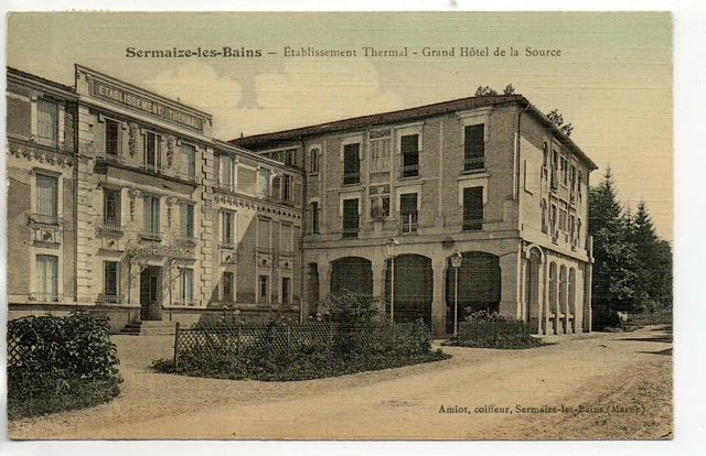 SERMAIZE LES BAINS - Marne - CPA 51  - carte toilée couleur hotel de la source
