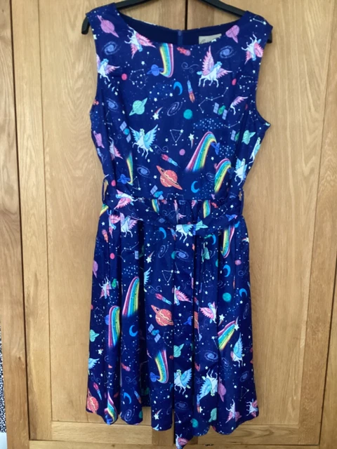 LINDY BOP AUDRINA Space Unicorn Dress Size 14 Beautiful Condition Satiny Feel 29.95 PicClick UK