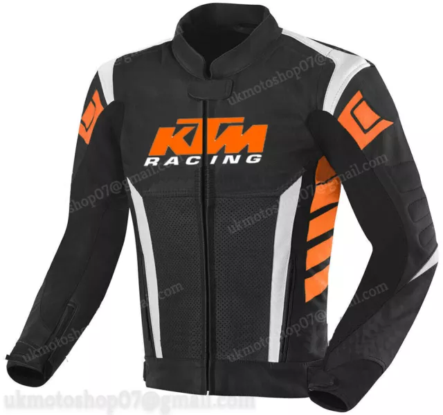 KTM MotoGp Mens Leather Motorcycle Jacket Motorbike Rider Racing Armour Sports