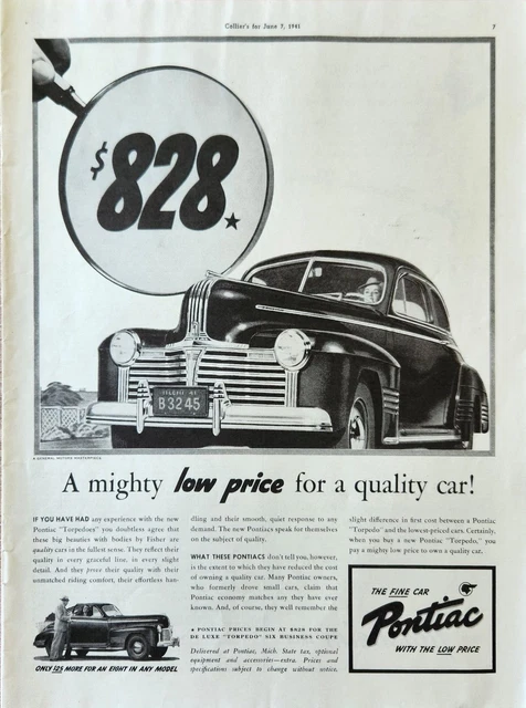 1941 Pontiac General Motors Vintage Ad Mighty low price for a quality car
