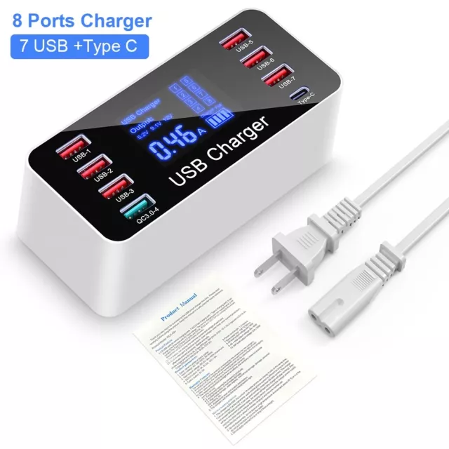 8 Multi-Port USB Adapter Desktop Wall Charger Smart Quick Charging Station 3.0 C