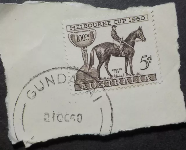 1960 Gundagai.NSW.CDS Postmark on piece.5d Melbourne Cup(LotE424p)