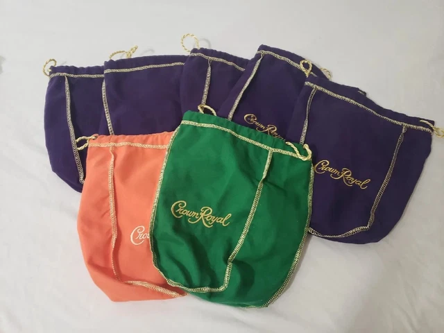 Crown Royal Drawstring Bags - Lot Of 8 total - assorted purple, peach, green