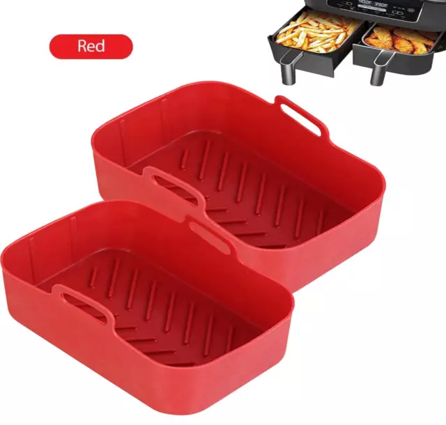 2x Silicone Pot for Air Fryer Dual Basket Liner Handle Baking Pan Fit For Ninja