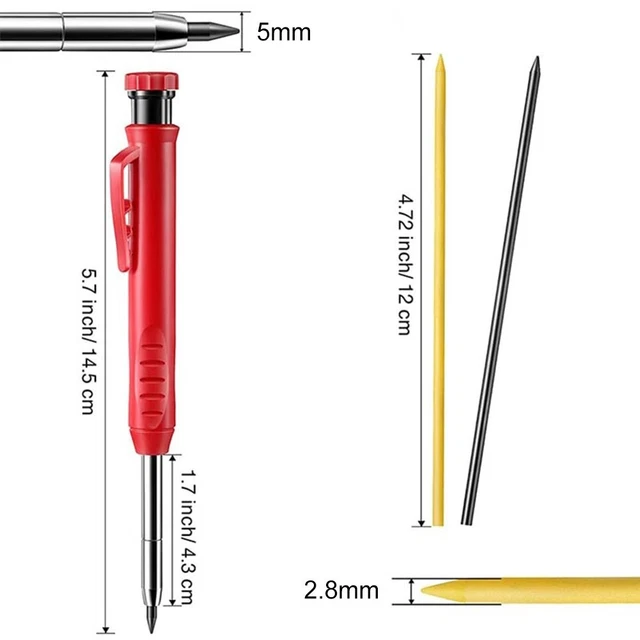 Pièces de crayon de menuisier solides + 1 boîte plomb aiguiseur intégré remp