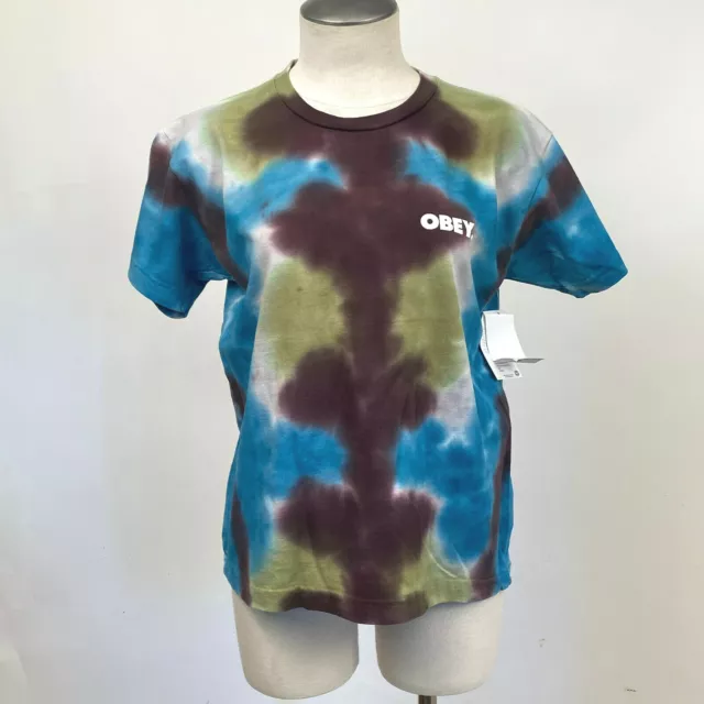 Obey Women's Box T-Shirt Bold Blue Gemstone Tie Dye Size S NWT Shepard Fairey