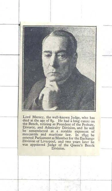 1929 WELLKNOWN JUDGE, Lord Mersey, Dies Aged 89 £5.00 PicClick UK