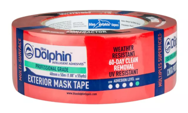 Window Masking Tape Exterior Tarp & Stucco (Red) - 60 Days 48mm x 50m