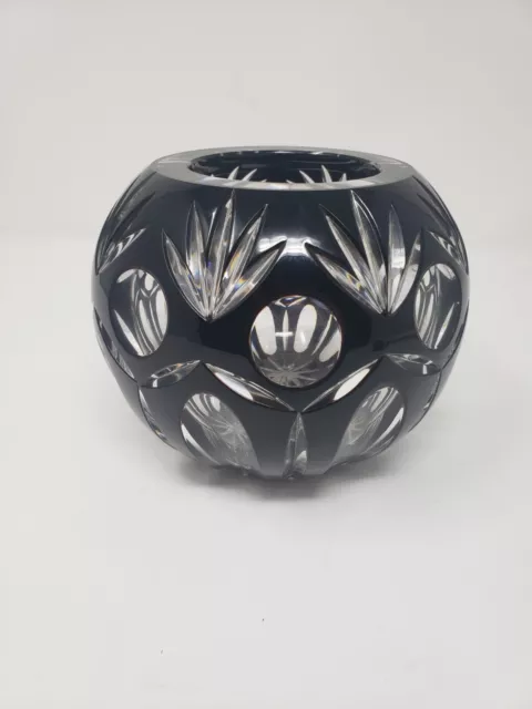 Bleikristall  Cut to Clear Glass Bowl Votive Black Ruby Dark Cranberry 6 inch
