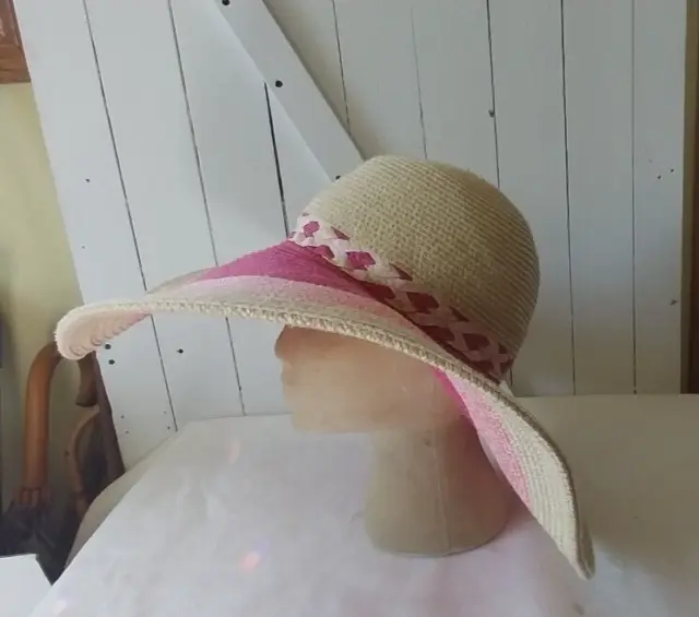 Magid Sun Hat Womens Wide Brim Floppy Pink/Biege One Size