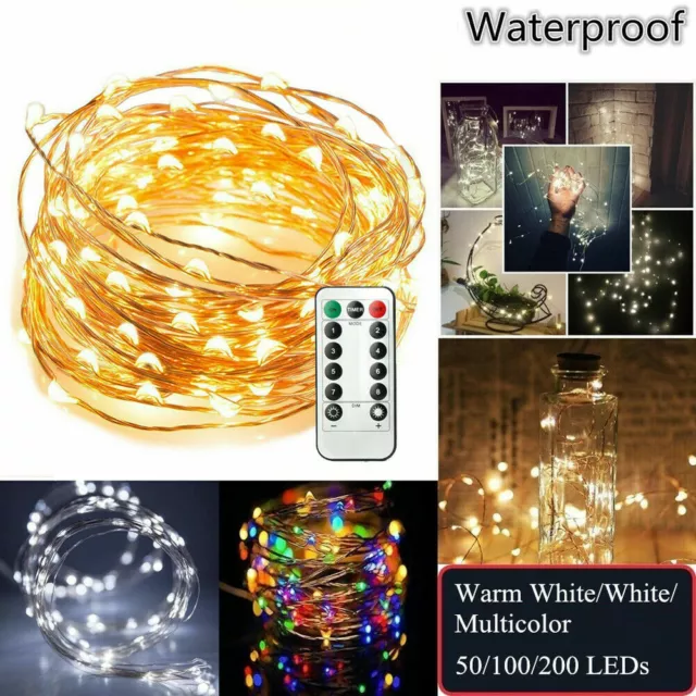 USB Twinkle LED String Fairy Lights Copper Wire Party Remote 5-20M 50/100/200LED