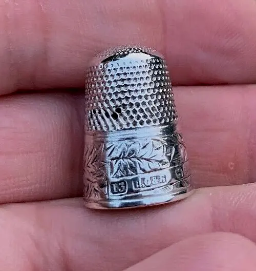 Antique Victorian 1889 Solid Sterling Silver Thimble Size 13 Engraved Hallmarked