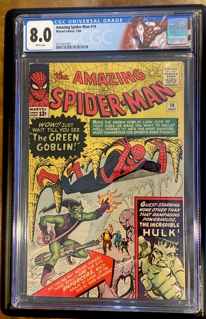 AMAZING SPIDER-MAN #14 CGC 8.0 1st Green Goblin Marvel WHITE PAGES Custom Label