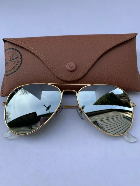 RAY-BAN AVIATOR SUNGLASSES 001/30 RB3025 58-14mm Gold Frame & Silver ...
