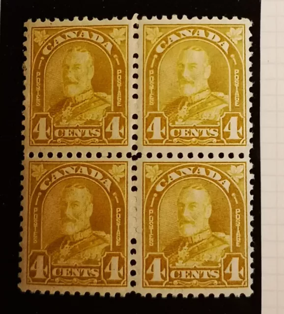 Canada Mint NH F-VF Block of 4 Scott #168 1930King George V Arch/Leaf Stamps