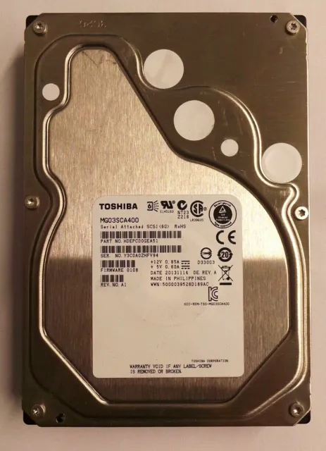 TOSHIBA HARRIER 4TB 3.5" SAS HDD  6Gb/s 7.2K  MG03SCA400 90DAY WARRANTY