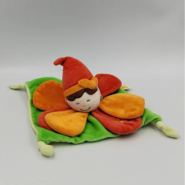 Doudou plat pétale poupée lutin orange vert rouge BABY LUNA - 32175