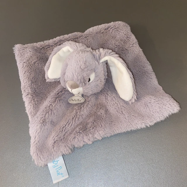 doudou plat carré lapin fourrure gris réglisse blanc Baby Nat Babynat