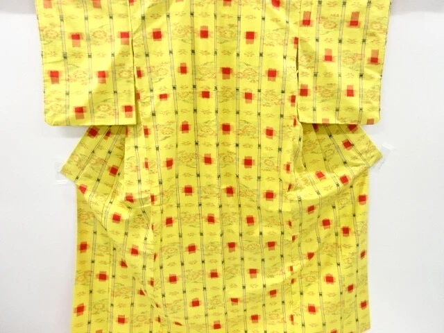 6835040: Japanese Kimono / Vintage Kimono / Mawata Tsumugi / Woven Stripe & Kasu