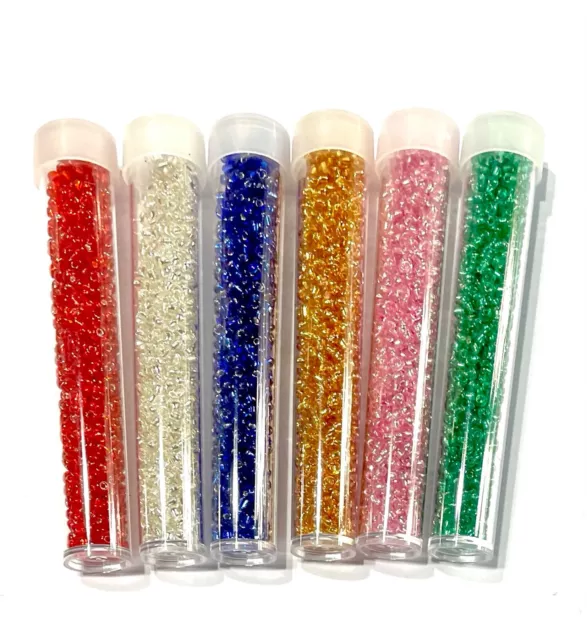 6x Tubes Bead Storage of Silver Lined 2mm Multi Coloured Glass Seed Beads