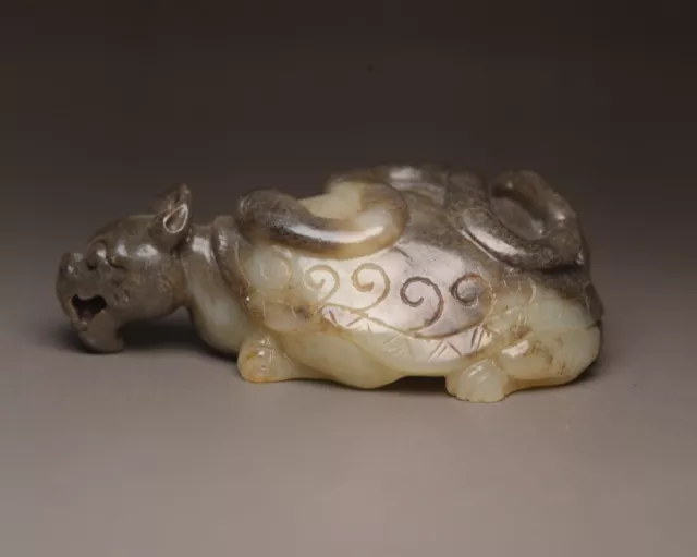 Chinese Natural Hetian Jade Nicely Carved Dragon Turtle Statue Collection Art