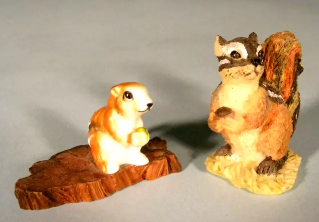 Squirrel Figurine Set w/ Acorn and Pinecone Unique Bone China Squirrel & Friend