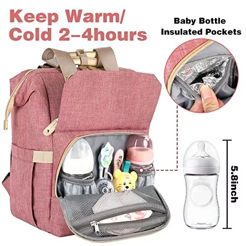 Diaper Bag Backpackinsulated Pockets Portable Baby Nappy Bags With Usb Charging 3
