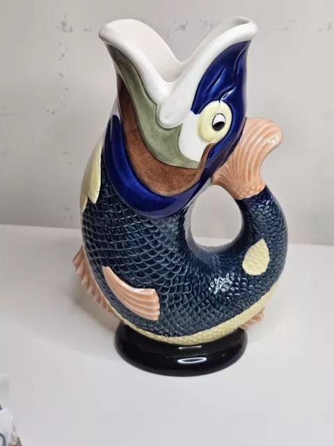 Wade Ceramics Gluggle Jug Pitcher Vase Multicolor 8 1/2” Fish Koi Mug