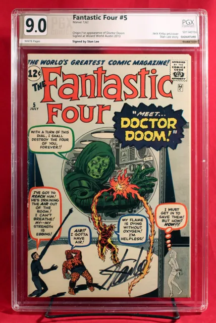 FANTASTIC FOUR #5 (1962) PGX 9.0 VF/NM 1st DOOM signed by writer STAN LEE! +CGC!