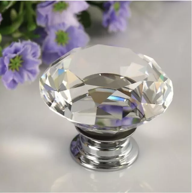 40mm Diamond Shape Crystal Glass Cabinet Knob Cupboard Drawer Pull Handle