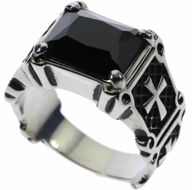 Knights Templar Cross 6 carat Black Onyx Stainless Steel Men's Ring Size 11 T38