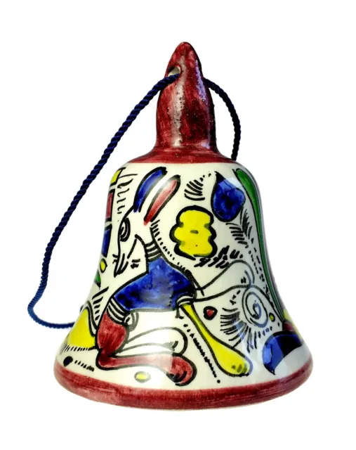 Acapulco Mexico Art Pottery Hand Painted Primitive Bell Folk Art
