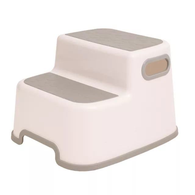 Double Step Stool Non Slip 2 Step Stool for Potty Training Bathroom Splash White