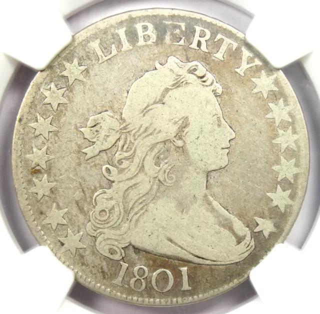 1801 Draped Bust Half Dollar 50C Coin - Certified NGC F12 (Fine) - Rare Date