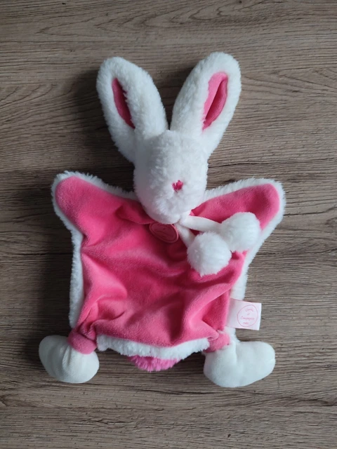 DOUDOU ET COMPAGNIE PLAT LAPIN ROSE FRAISE POMPON BLANC etat neuf