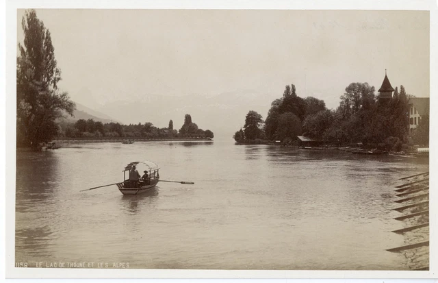 Suisse, le lac de Toune et les Alpes  Vintage albumen print Tirage albuminé