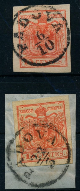 LOMBARDEI-VENETIEN 1850 2MARKE:15C, MP, Type III. Dickes P.! Und 15C, HP, PADOVA
