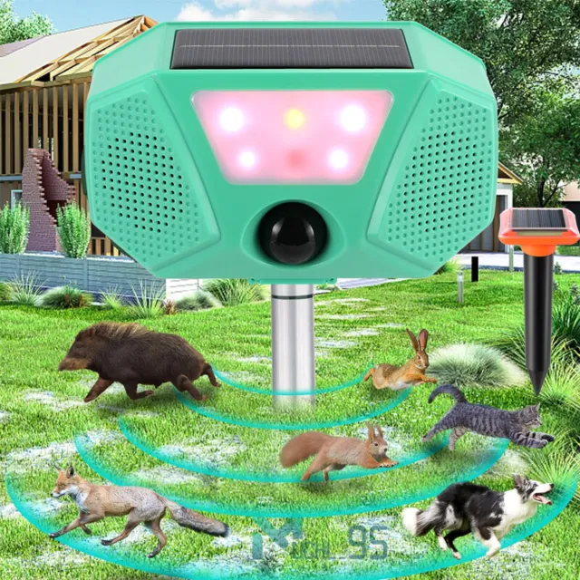 Solar Power Ultrasonic Animal Repeller Outdoor Pest Raccoon Squirrel Repellent