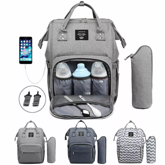 LEQUEEN USB Diaper Bag Baby Bags Mummy Bags Nappy Bag Waterproof Travel Backpack