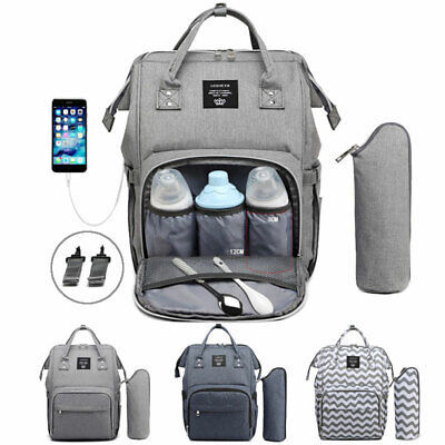 LEQUEEN USB Diaper Bag Baby Bags Mummy Nappy Changing Waterproof Travel Backpack