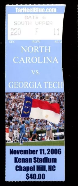 College Football Ticket North Carolina 2006 - 11/11 - Georgia Tech