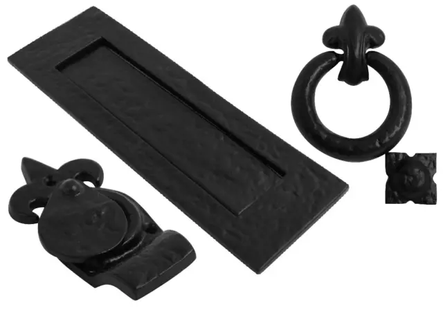 Black Antique Front Door Set Letter Box Cylinder Pull Door Knocker Cottage Cast 2