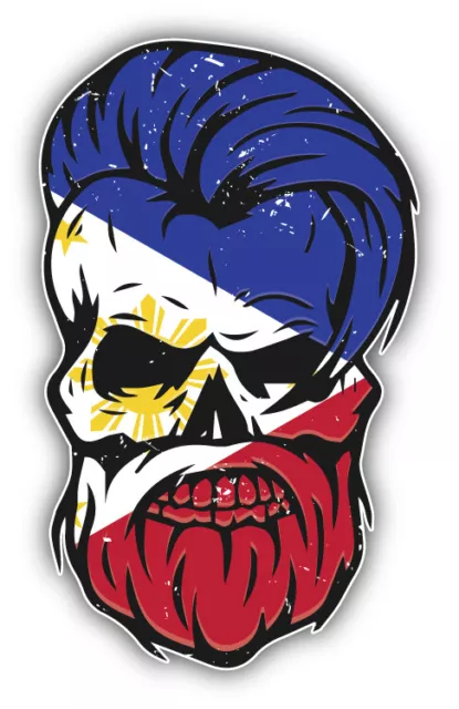 Grunge Beard Skull Philippines Flag Sticker Decal
