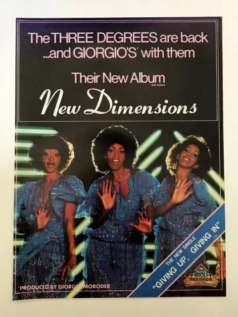 Three Degrees New Dimensions 1978 Short Print Poster Type Ad, Promo Advert