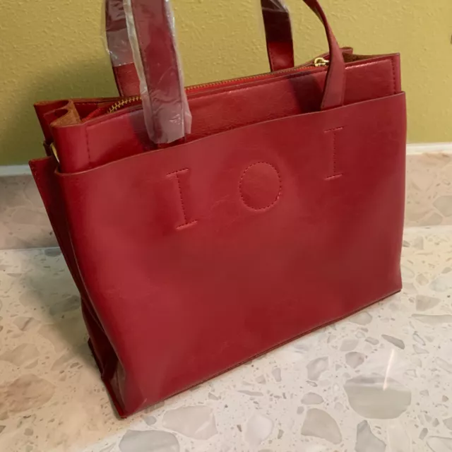 New Women's Leather Red Handbag Purse 10" with Handle Bag Designer Zipper Unique