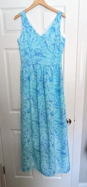 Vineyard Vines Palm Leaf Print Maxi Dress Capri Blue Size 6