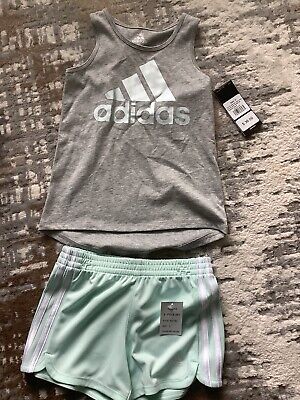 New Adidas Girls Short Set Size 5 New With Tags Grey & Green Adorable Set  $36