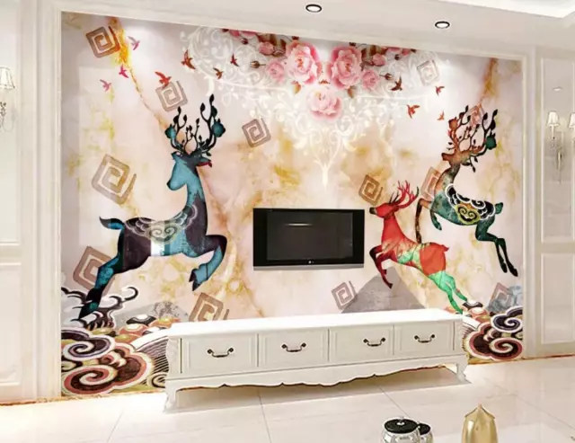 3D Colorful Deer Flower 37188NA Wallpaper Wall Murals Removable Wallpaper Fay