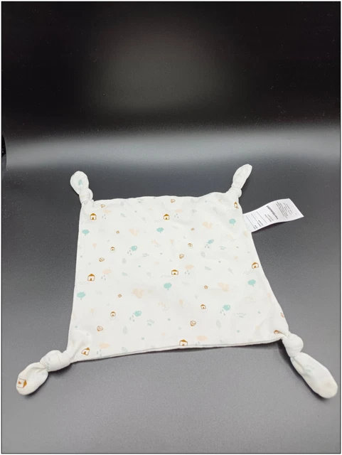Doudou Plat Carré - Imprimé Maison Feuilles Arbre ... - Blanc - Verbaudet Noeud